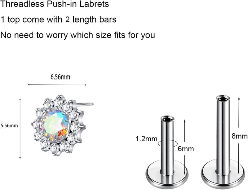 TOMIDES G23 Titanium Flat Back Earrings Studs 18g 16g F136 Implant Grade Titanium Labrets Press Fit Threadless Push In Dainty Cartilage Helix Conch Lobe Lip Tragus Piercing Jewelry - Image 2